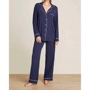 NEW BAREFOOT DREAMS luxe milk jersey piped pajama set in indigo